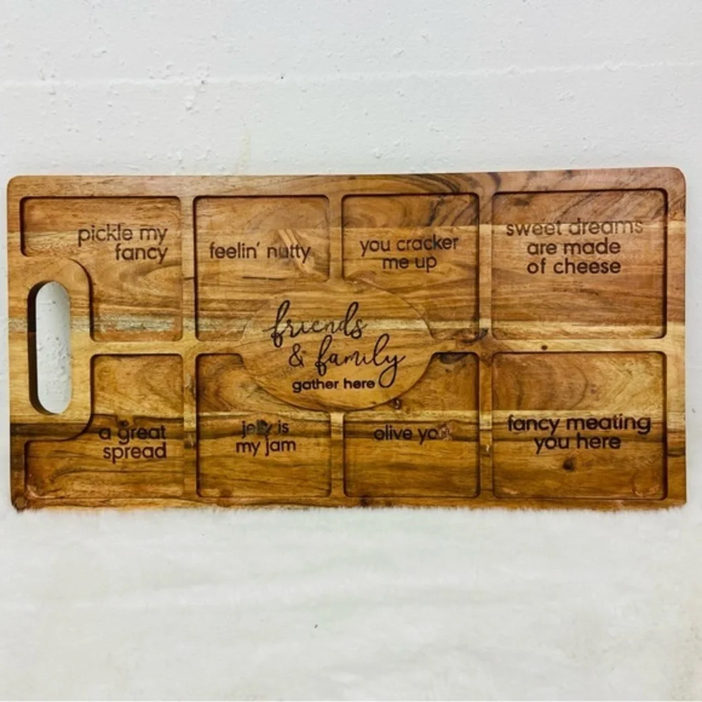 NWOT Kirkland home Engraved Wood cheeky Charcuterie Board Friends & Family
